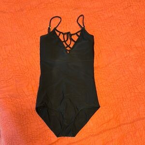 Black V-Neck One Piece Swim